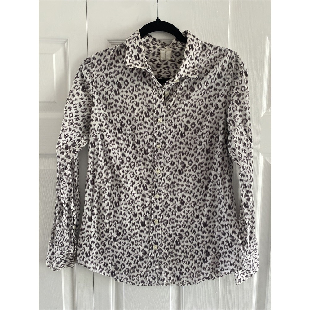 J Crew The Perfect Shirt‎ Womens Size S Grey Leopard Animal Cotton Button Up